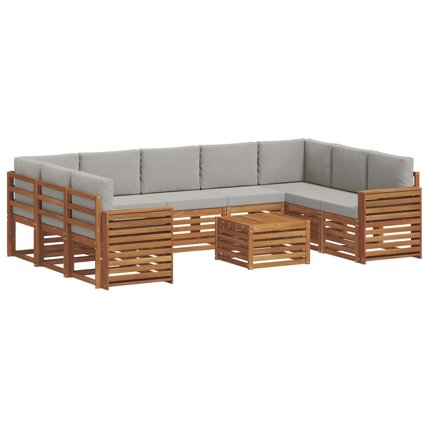 vidaXL Σετ Καναπέ 10 pcs Φυσικό και Ανοιχτό Γκρι Στερεό Ξύλο Ακακίας