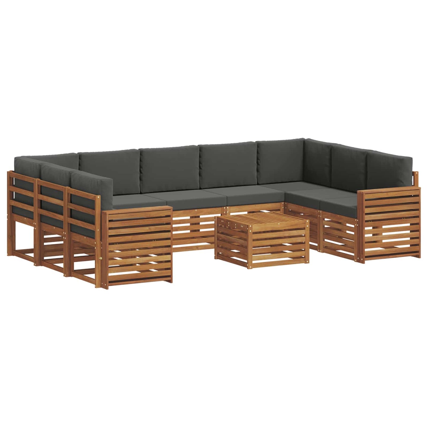vidaXL Σετ Καναπέ 10 pcs Φυσικό και Ανθρακί Στερεό Ξύλο Ακακίας