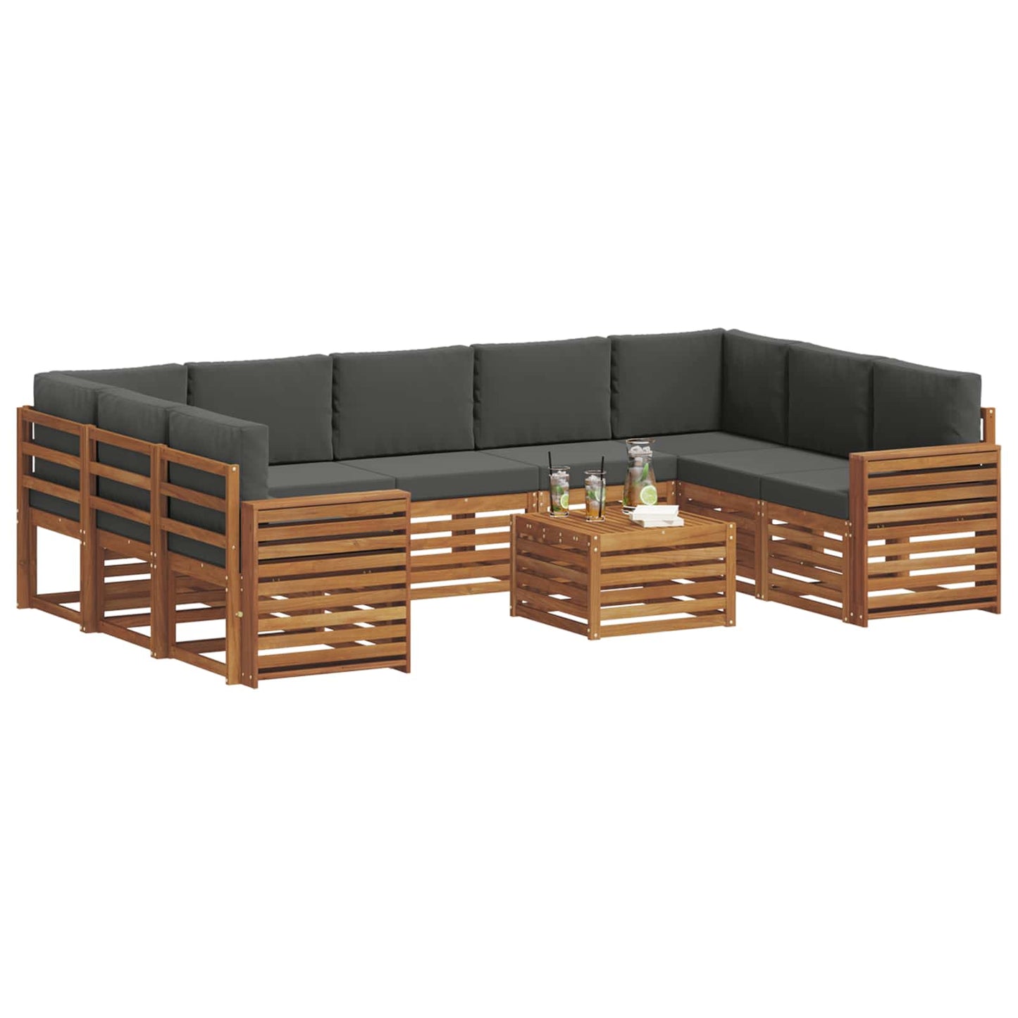vidaXL Σετ Καναπέ 10 pcs Φυσικό και Ανθρακί Στερεό Ξύλο Ακακίας
