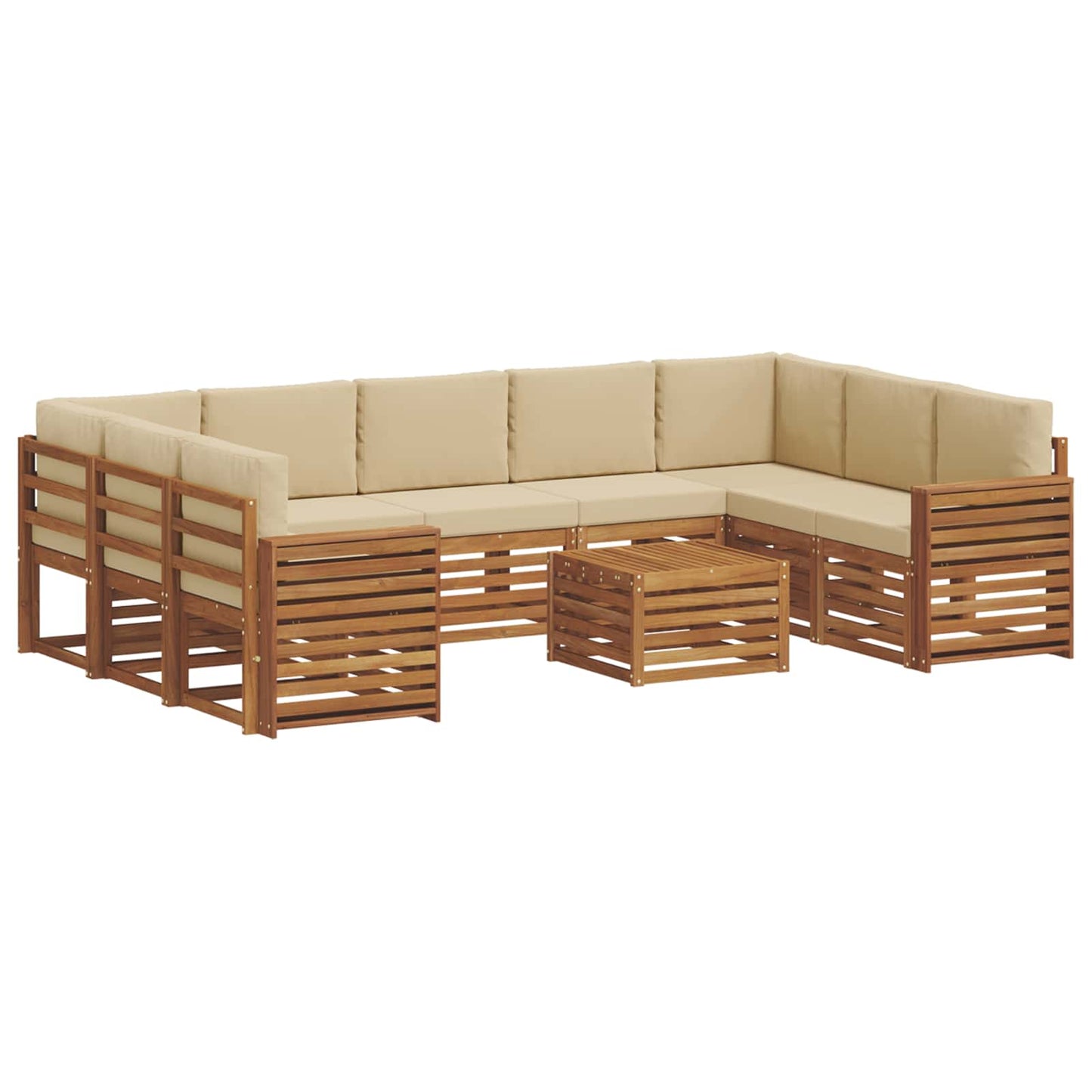 vidaXL Σετ Καναπέ 10 pcs Φυσικό και Μπεζ Στερεό Ξύλο Ακακίας