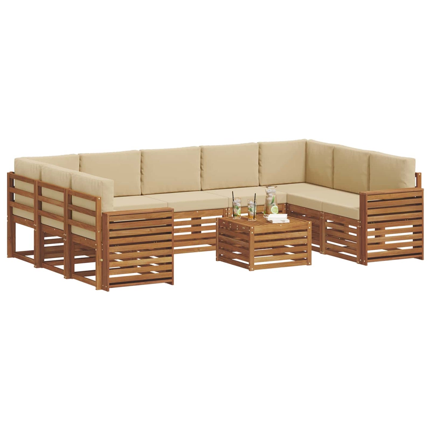 vidaXL Σετ Καναπέ 10 pcs Φυσικό και Μπεζ Στερεό Ξύλο Ακακίας