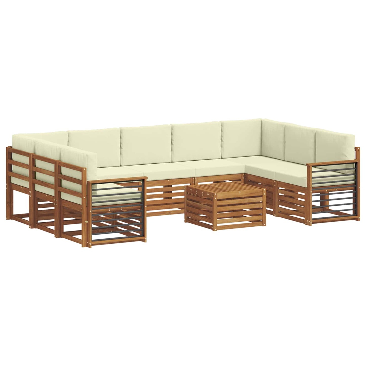 vidaXL Σετ Καναπέ 10 pcs Φυσικό και Κρέμα Στερεό Ξύλο Ακακίας