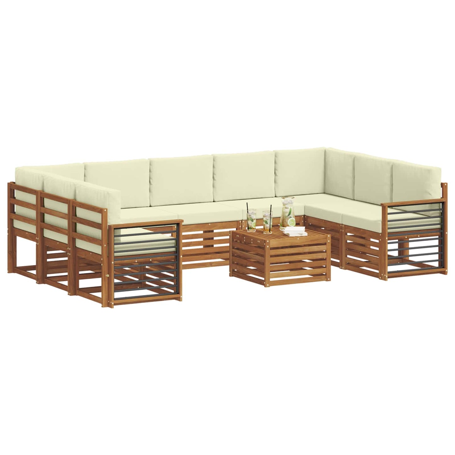 vidaXL Σετ Καναπέ 10 pcs Φυσικό και Κρέμα Στερεό Ξύλο Ακακίας