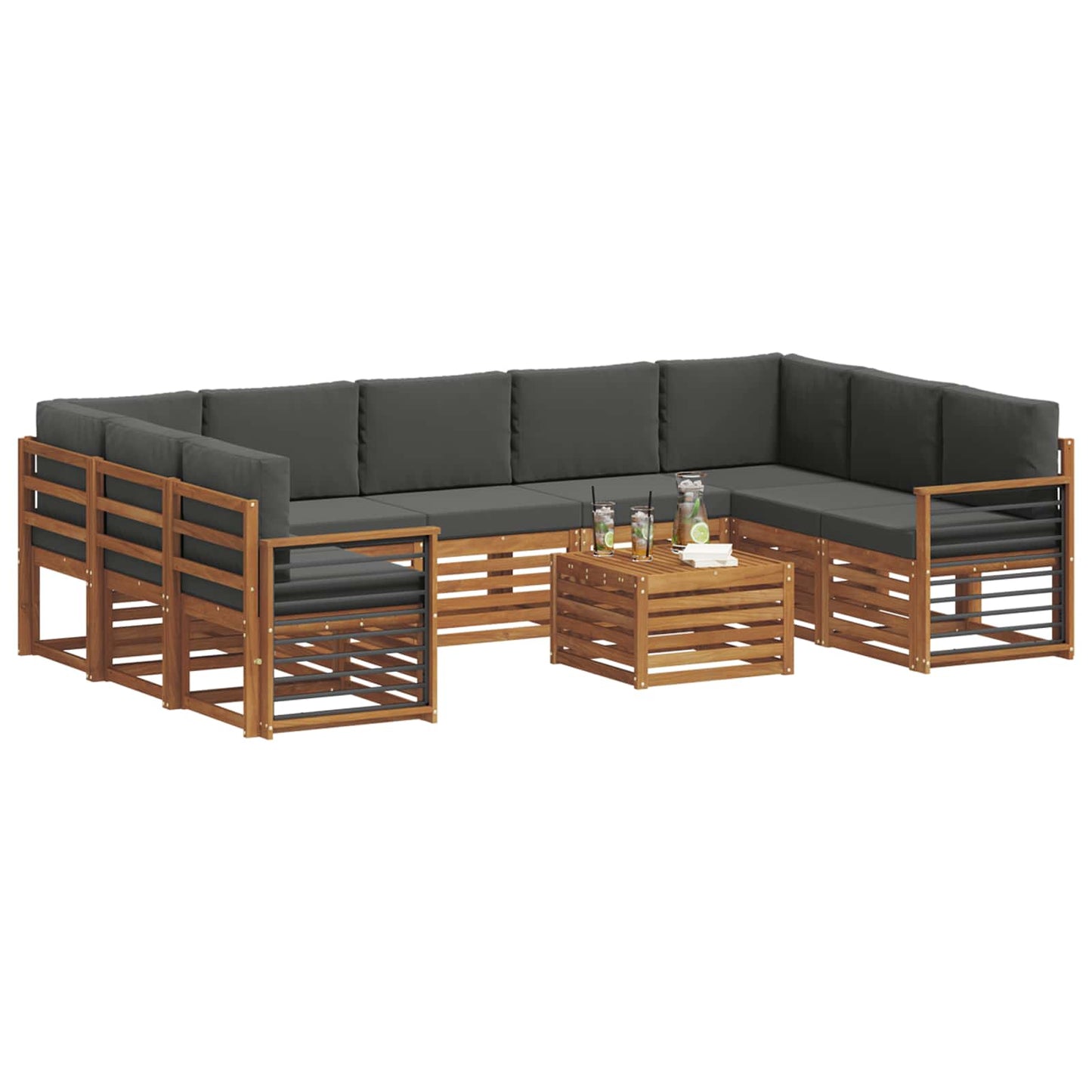 vidaXL Σετ Καναπέ 10 pcs Φυσικό και Ανθρακί Στερεό Ξύλο Ακακίας