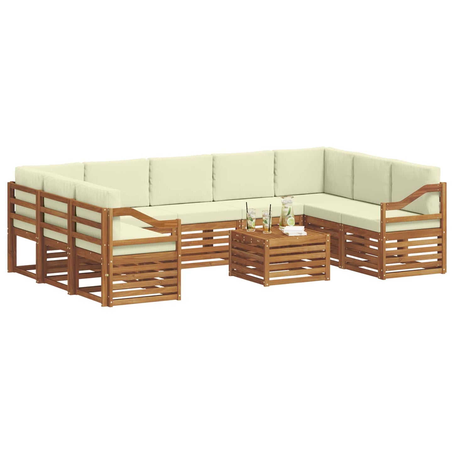 vidaXL Σετ Καναπέ 10 pcs Φυσικό και Κρέμα Στερεό Ξύλο Ακακίας