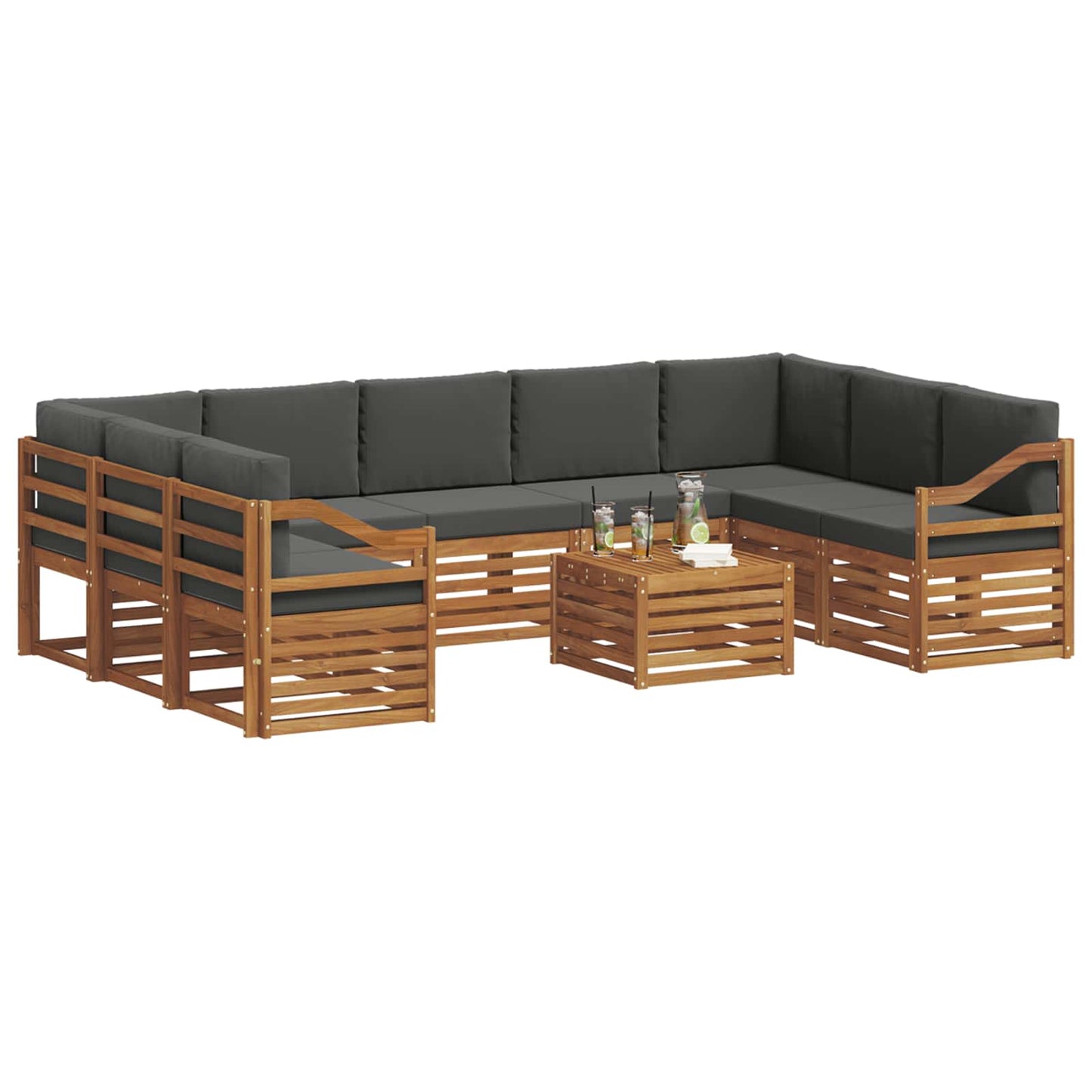 vidaXL Σετ Καναπέ 10 pcs Φυσικό και Ανθρακί Στερεό Ξύλο Ακακίας