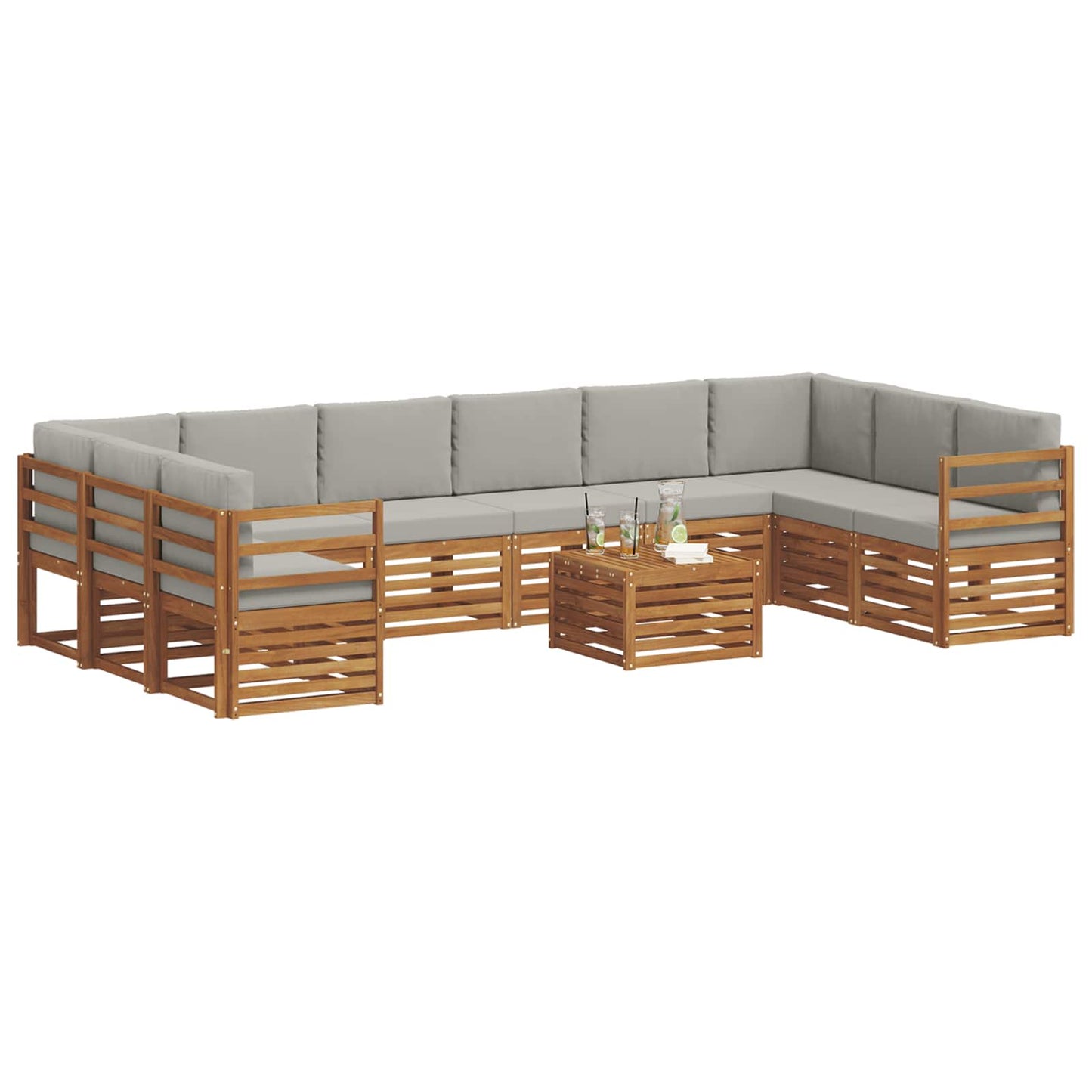 vidaXL Σειρά Καναπέ Εξωτερικού 11 pcs Φυσικό και Ανοιχτό Γκρι