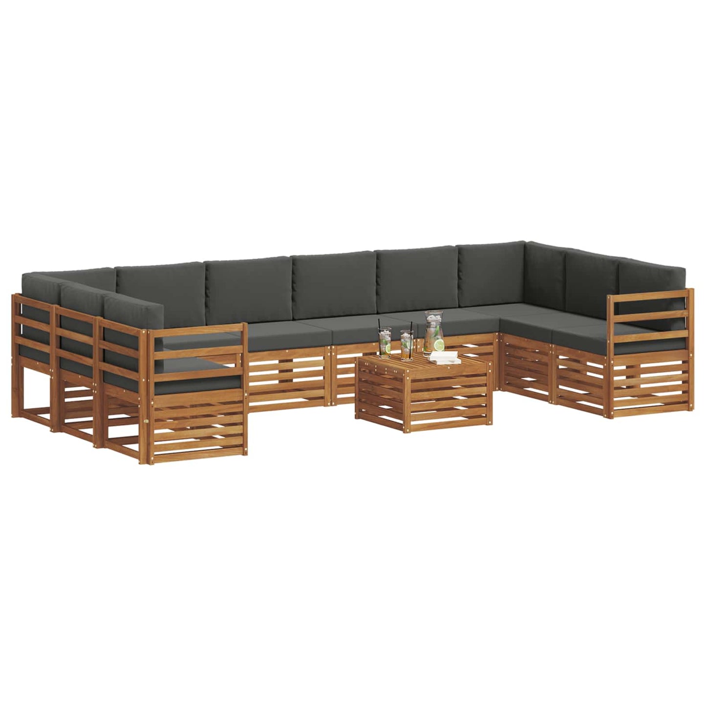 vidaXL Σειρά Καναπέ Εξωτερικού με μαξιλάρι 11 pcs Φυσικό και Ανθρακί