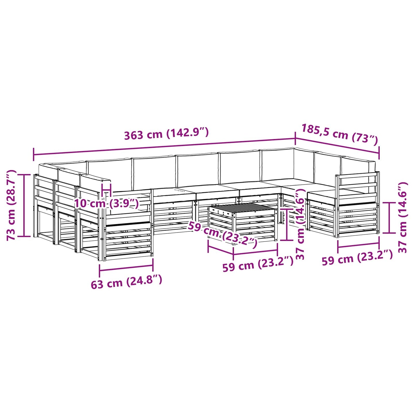 vidaXL Σειρά Καναπέ Εξωτερικού με μαξιλάρι 11 pcs Φυσικό και Μπεζ