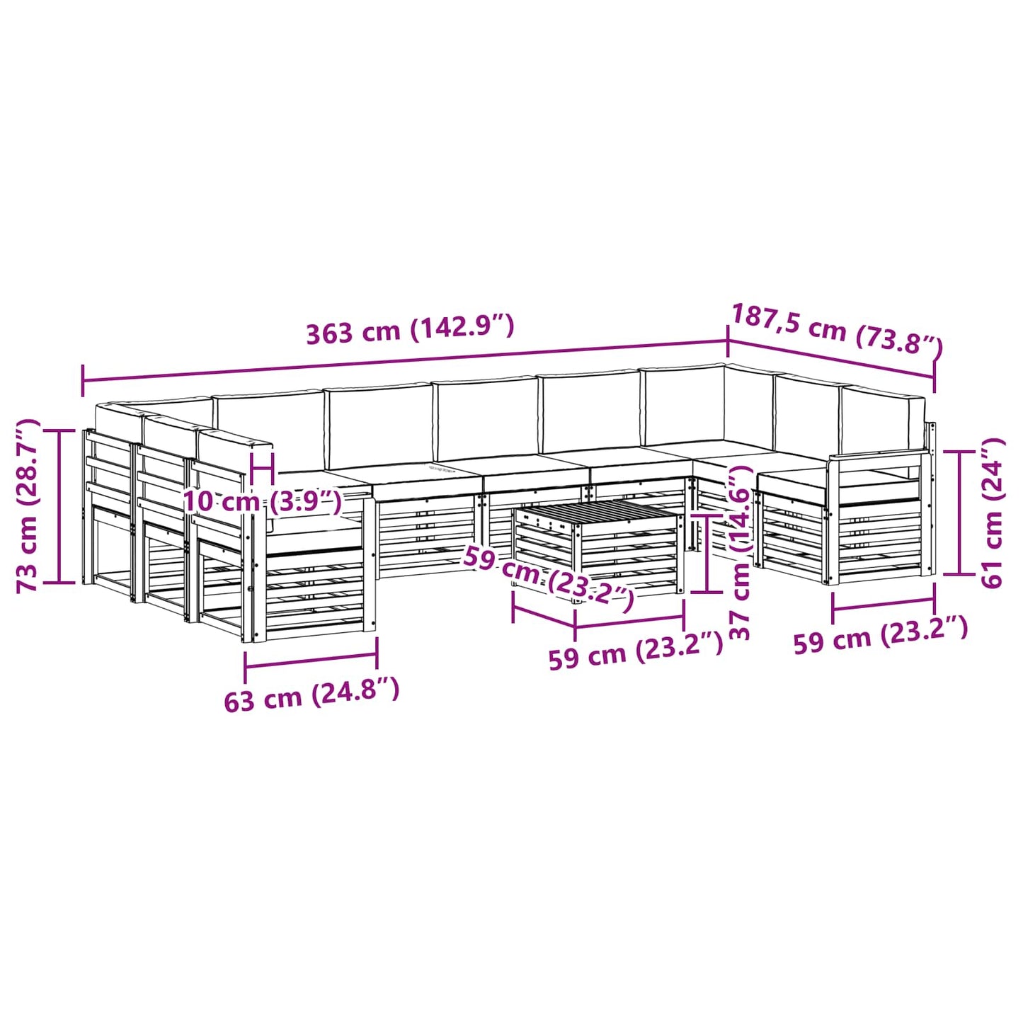 vidaXL Σειρά Καναπέ Εξωτερικού με μαξιλάρι 11 pcs Φυσικό και Κρέμα