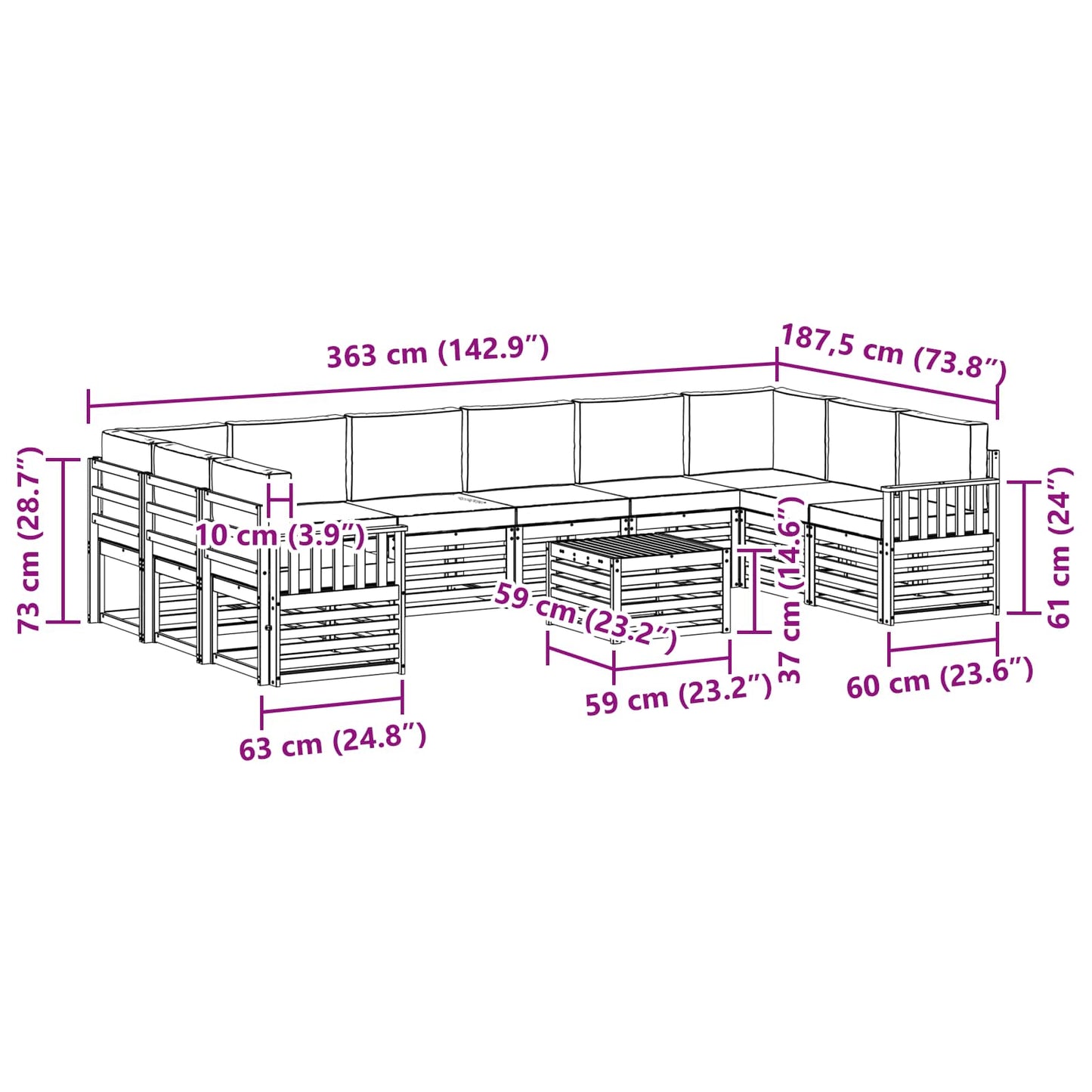 vidaXL Σειρά Καναπέ Εξωτερικού με μαξιλάρι 11 pcs Φυσικό και Κρέμα