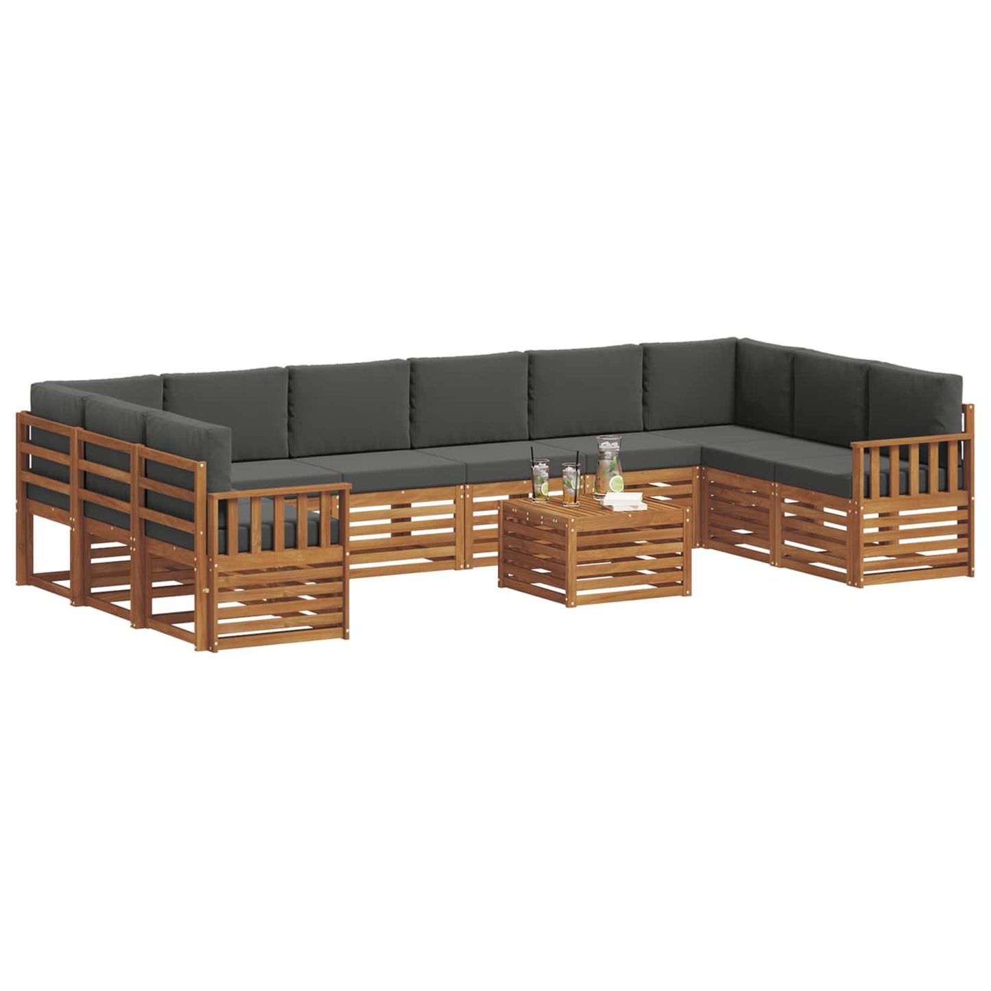 vidaXL Σειρά Καναπέ Εξωτερικού με μαξιλάρι 11 pcs Φυσικό και Ανθρακί