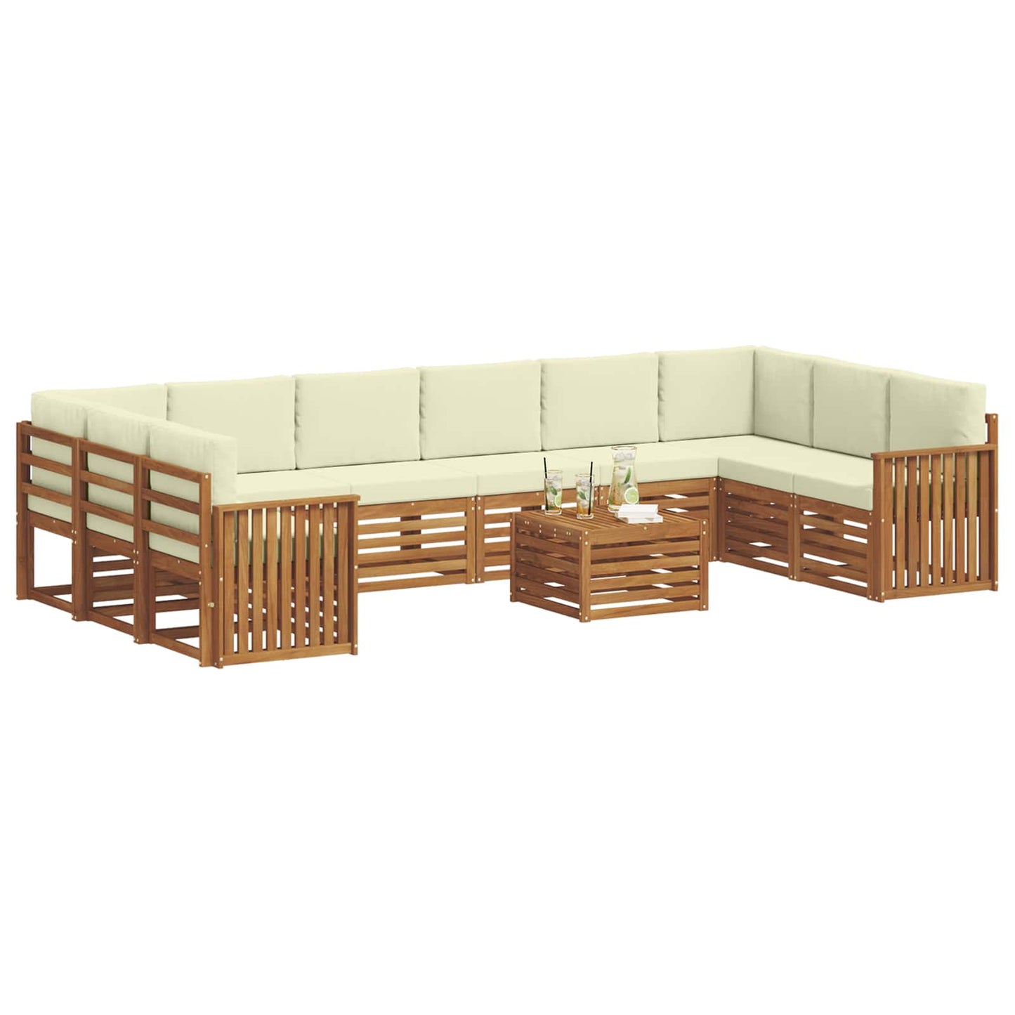 vidaXL Σειρά Καναπέ Εξωτερικού με μαξιλάρι 11 pcs Φυσικό και Κρέμα
