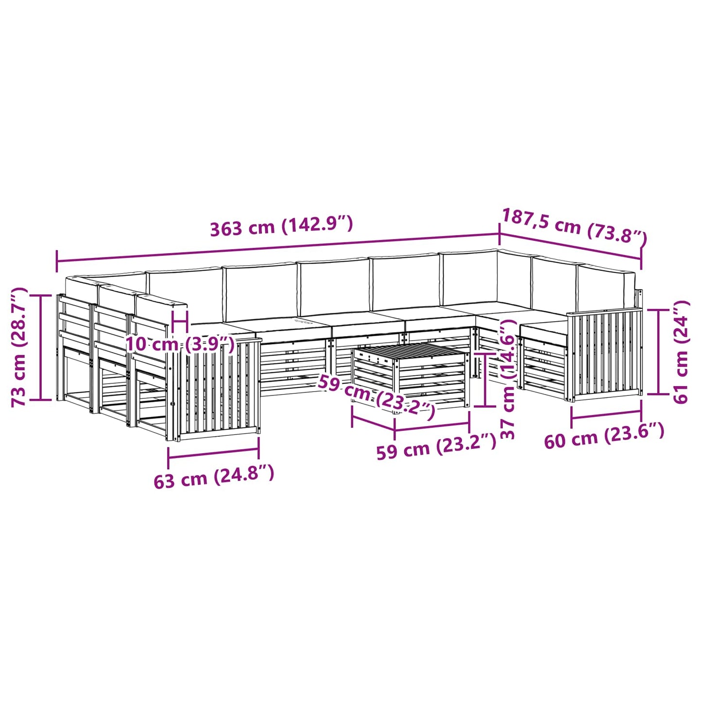 vidaXL Σειρά Καναπέ Εξωτερικού με μαξιλάρι 11 pcs Φυσικό και Κρέμα