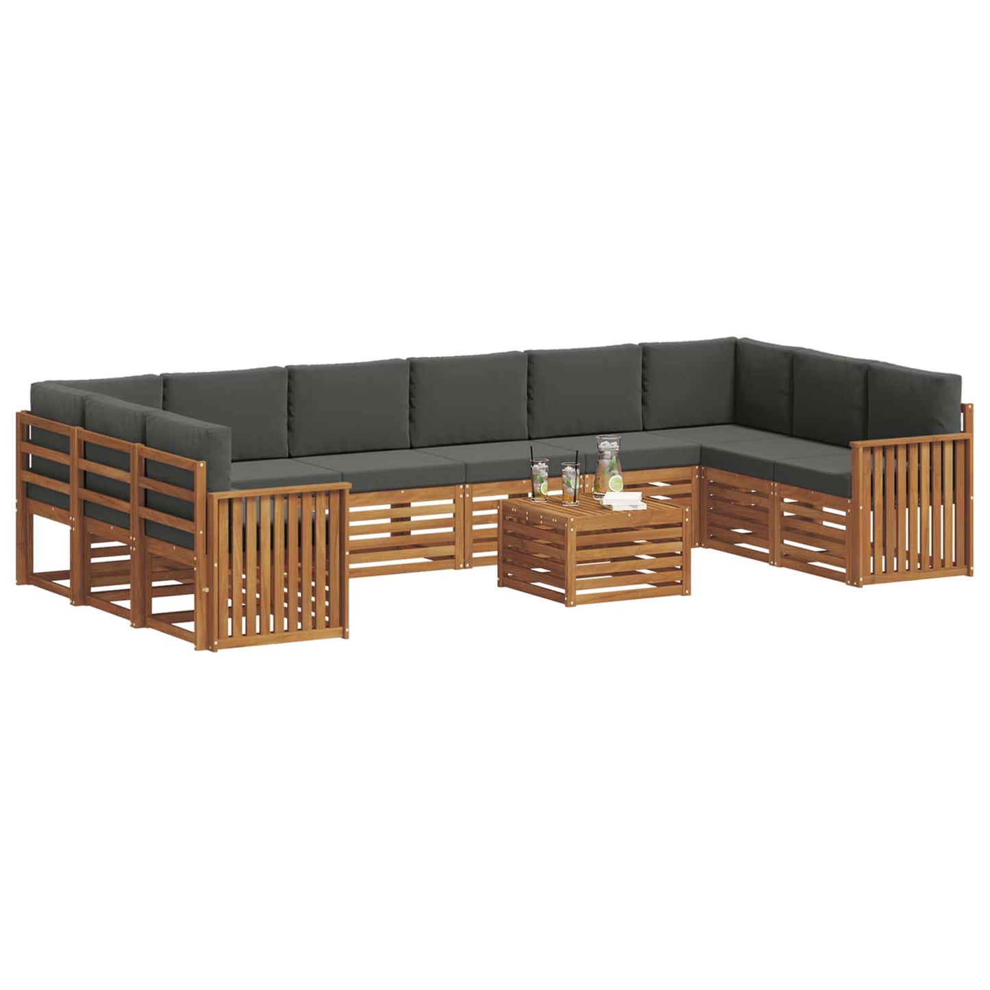 vidaXL Σειρά Καναπέ Εξωτερικού με μαξιλάρι 11 pcs Φυσικό και Ανθρακί