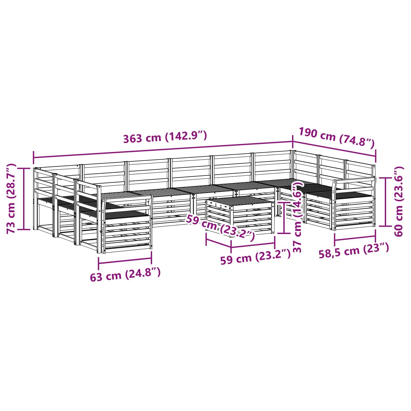 vidaXL Σειρά Καναπέ Εξωτερικού 11 pcs Φυσικό Στερεό Ξύλο Ακακίας
