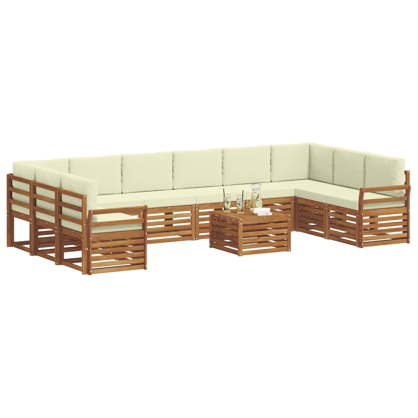 vidaXL Σειρά Καναπέ Εξωτερικού με μαξιλάρι 11 pcs Φυσικό και Κρέμα