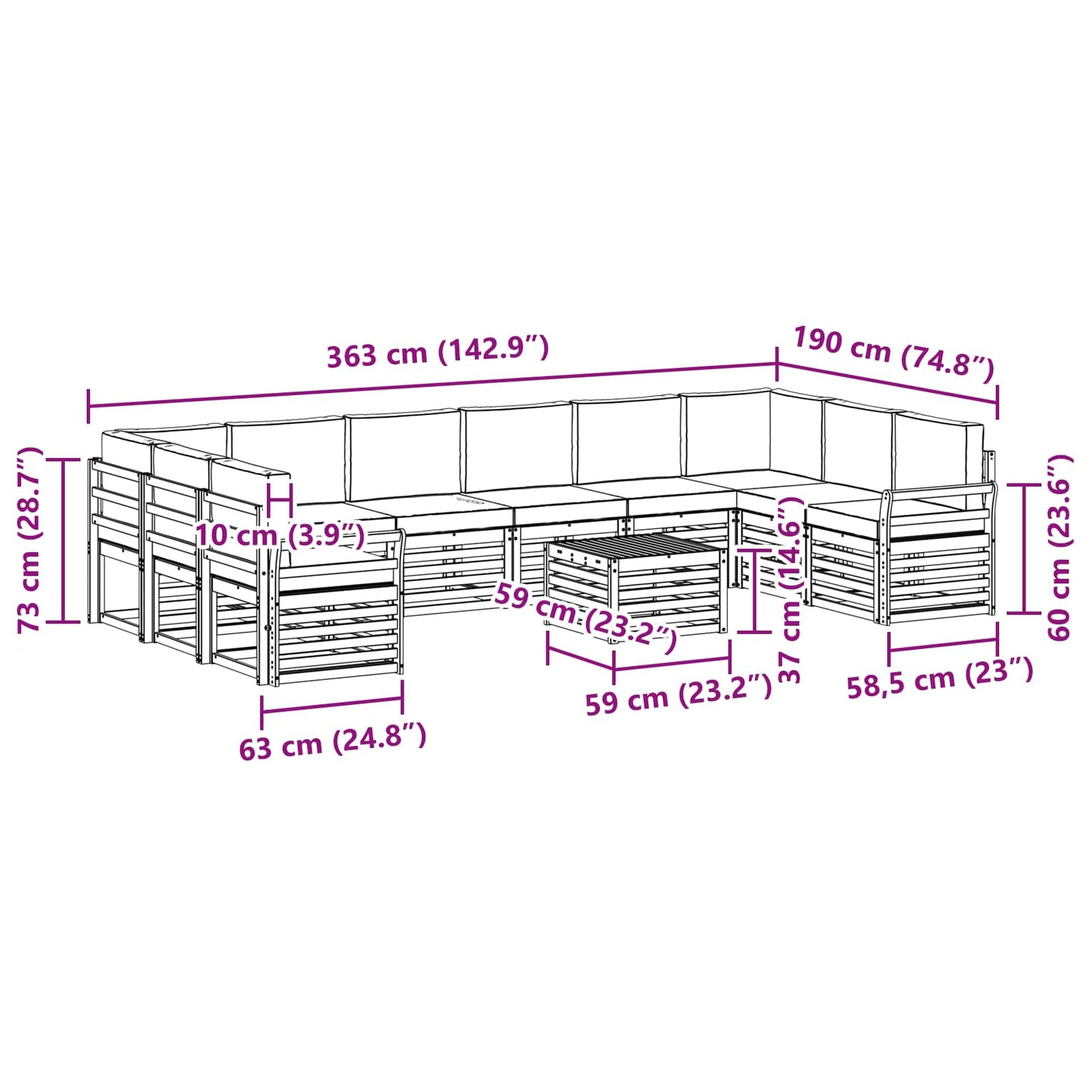vidaXL Σειρά Καναπέ Εξωτερικού με μαξιλάρι 11 pcs Φυσικό και Κρέμα