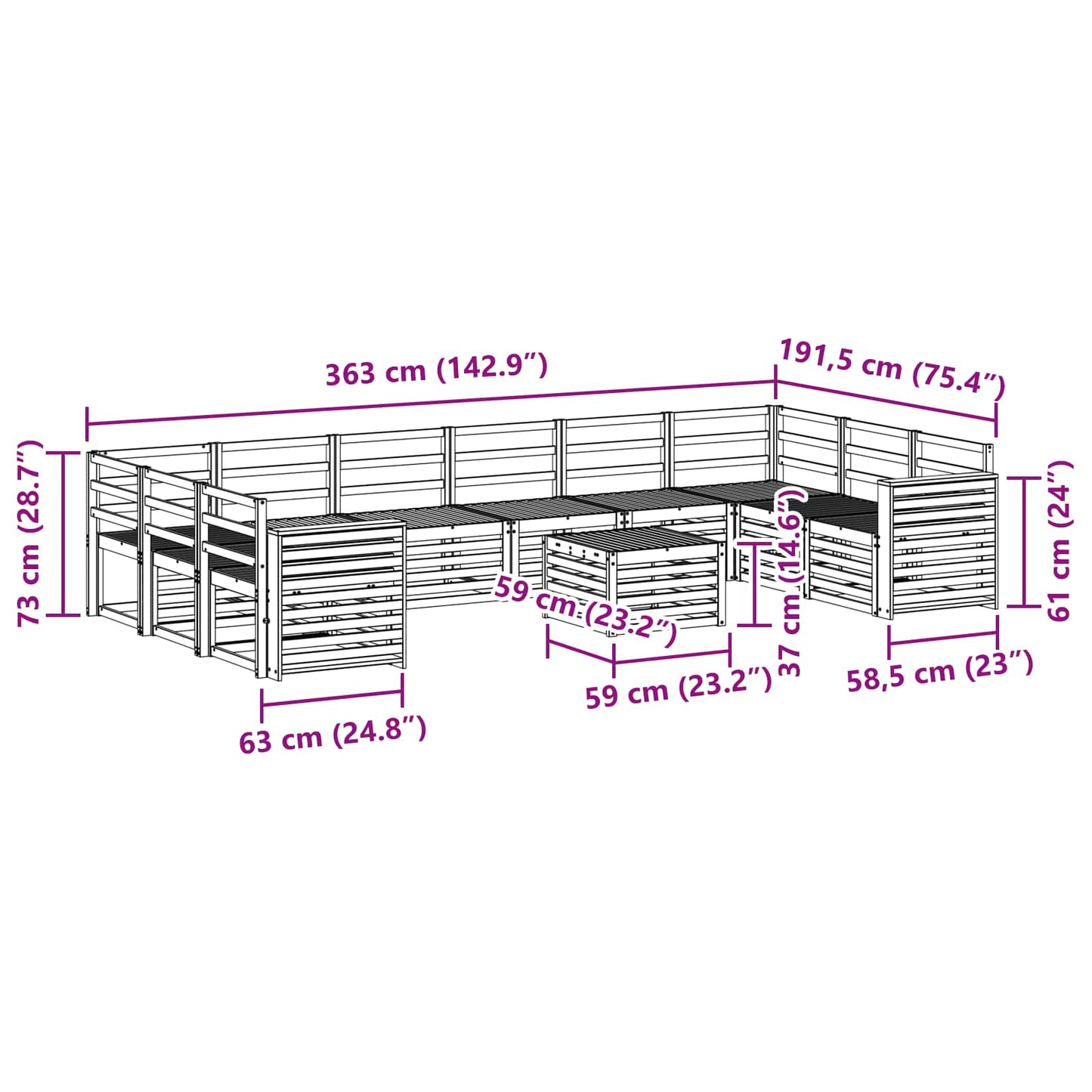 vidaXL Σειρά Καναπέ Εξωτερικού 11 pcs Φυσικό Στερεό Ξύλο Ακακίας
