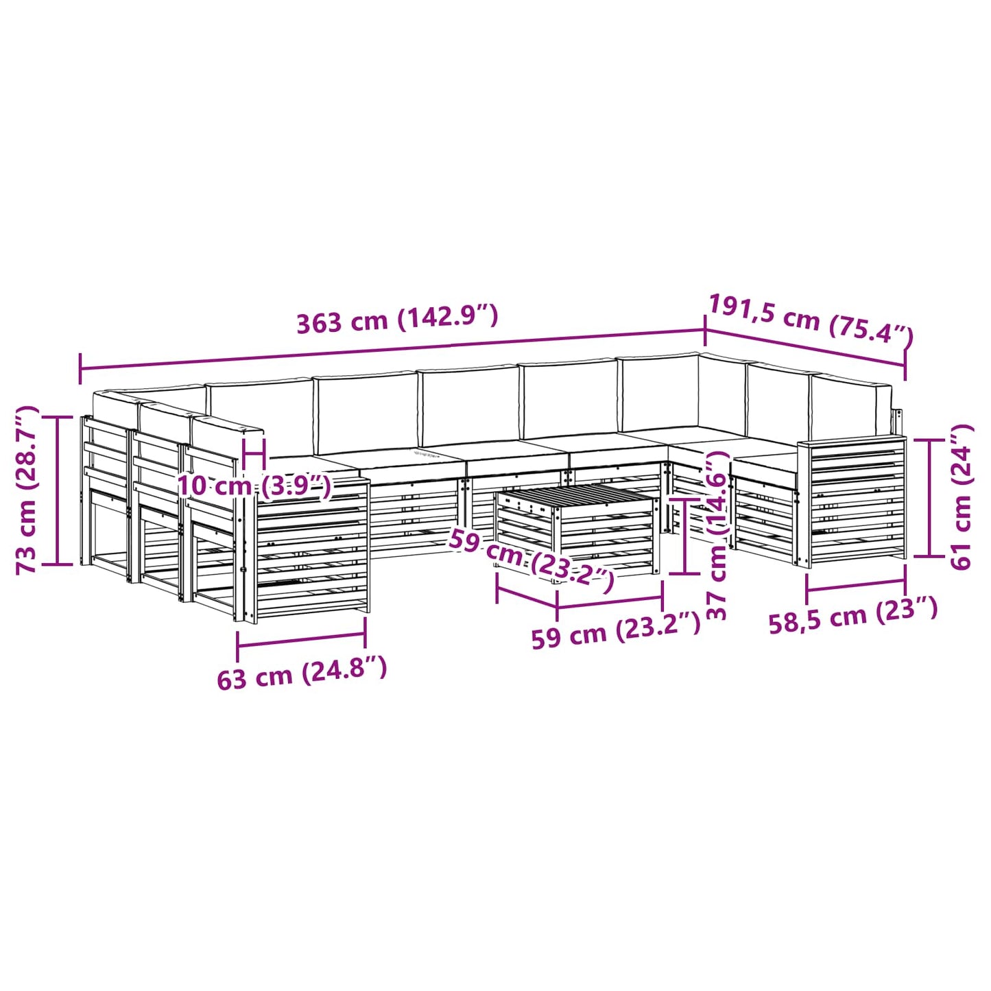 vidaXL Σειρά Καναπέ Εξωτερικού με μαξιλάρι 11 pcs Φυσικό και Κρέμα