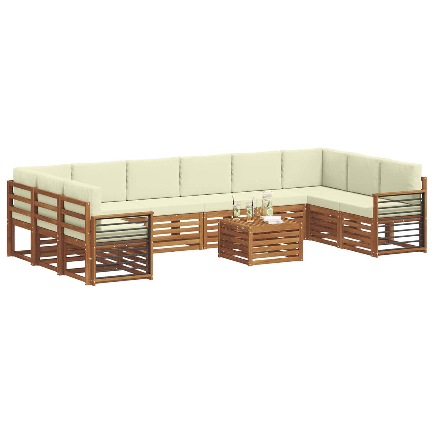 vidaXL Σειρά Καναπέ Εξωτερικού με μαξιλάρι 11 pcs Φυσικό και Κρέμα