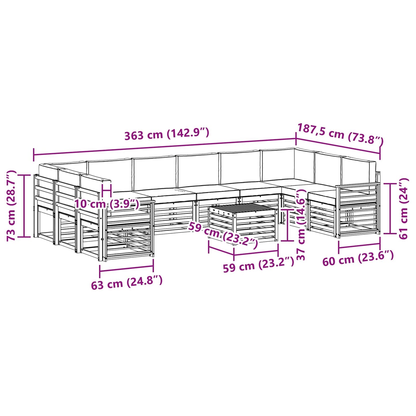 vidaXL Σειρά Καναπέ Εξωτερικού με μαξιλάρι 11 pcs Φυσικό και Κρέμα