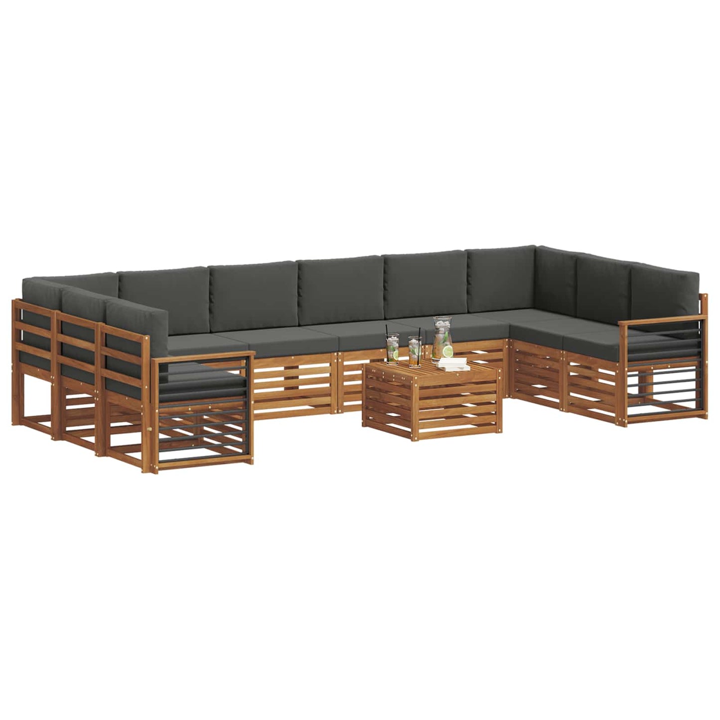 vidaXL Σειρά Καναπέ Εξωτερικού με μαξιλάρι 11 pcs Φυσικό και Ανθρακί