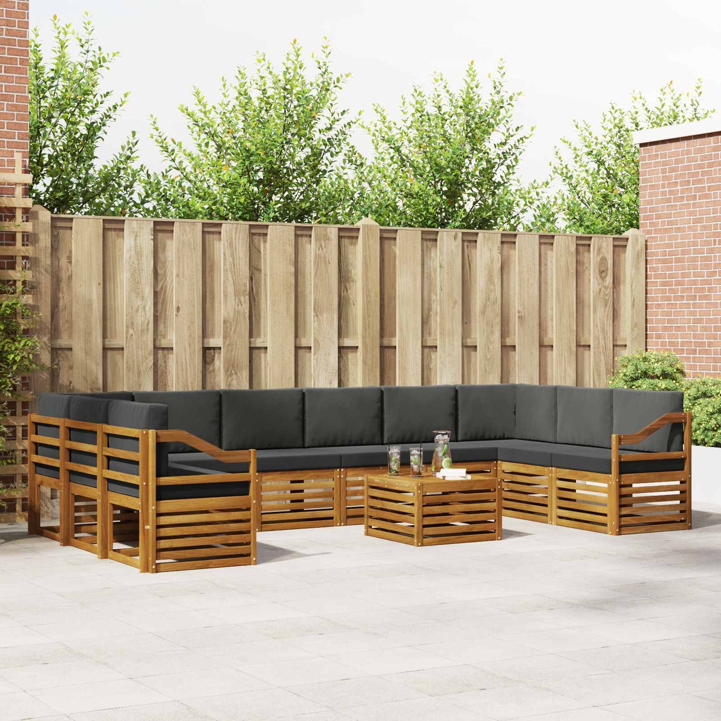 vidaXL Σειρά Καναπέ Εξωτερικού με μαξιλάρι 11 pcs Φυσικό και Ανθρακί