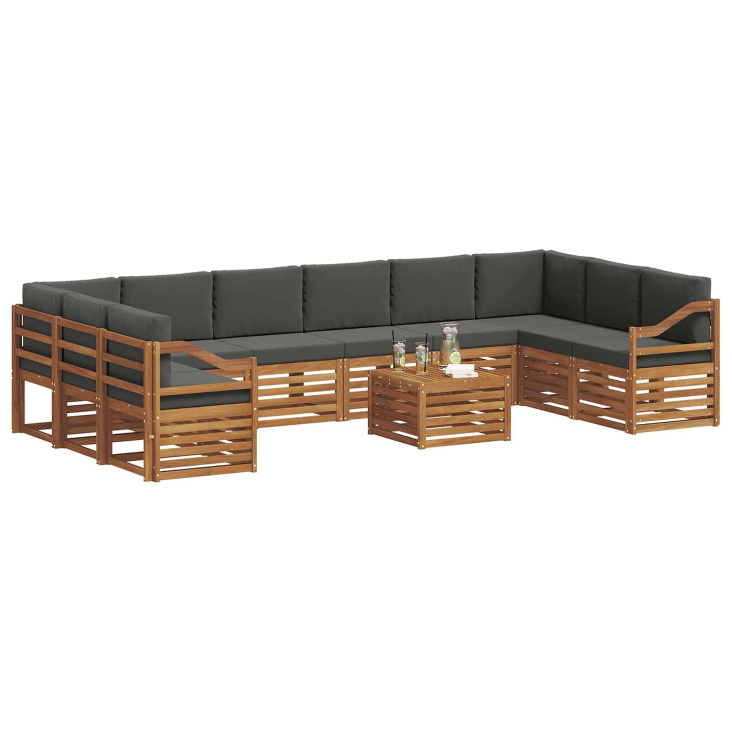 vidaXL Σειρά Καναπέ Εξωτερικού με μαξιλάρι 11 pcs Φυσικό και Ανθρακί