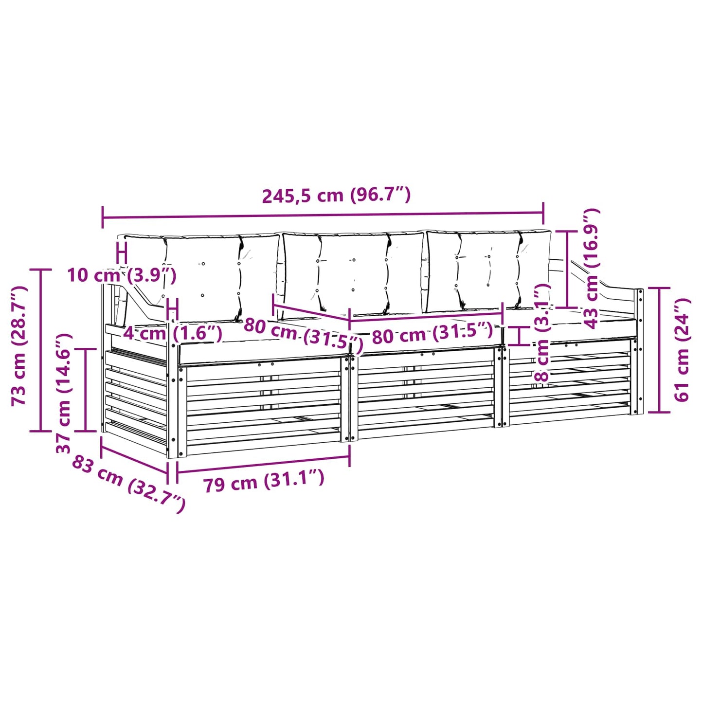 vidaXL Σειρά Καναπέ Εξωτερικού με μαξιλάρι 3 pcs Φυσικό και Μπεζ