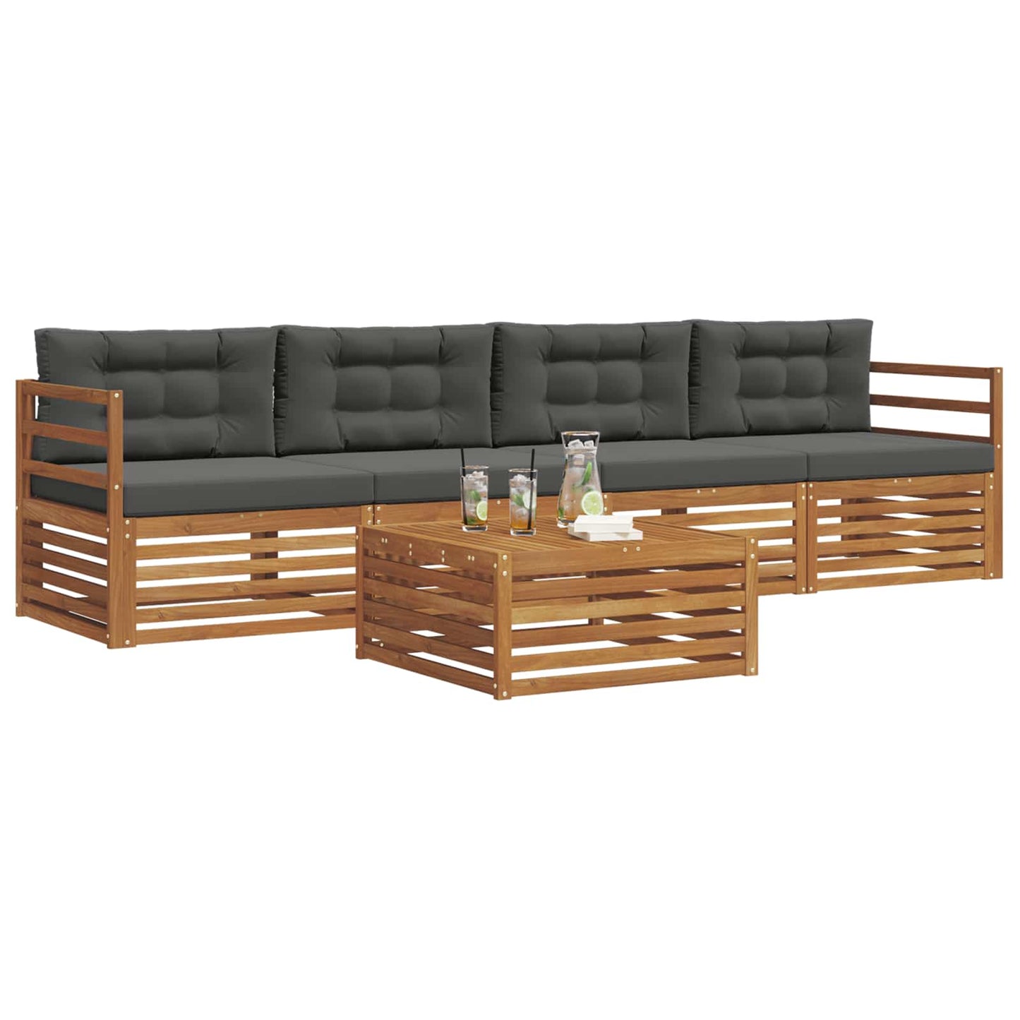 vidaXL Σειρά Καναπέ Εξωτερικού με μαξιλάρι 5 pcs Φυσικό και Ανθρακί