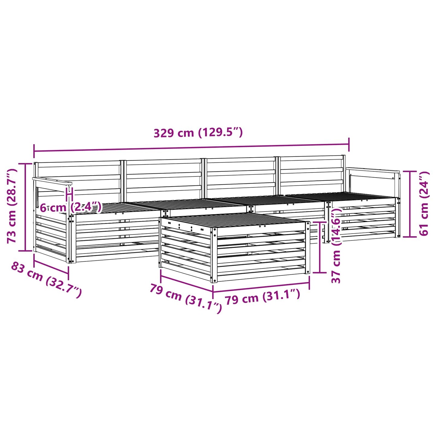 vidaXL Σειρά Καναπέ Εξωτερικού 5 pcs Φυσικό Στερεό Ξύλο Ακακίας
