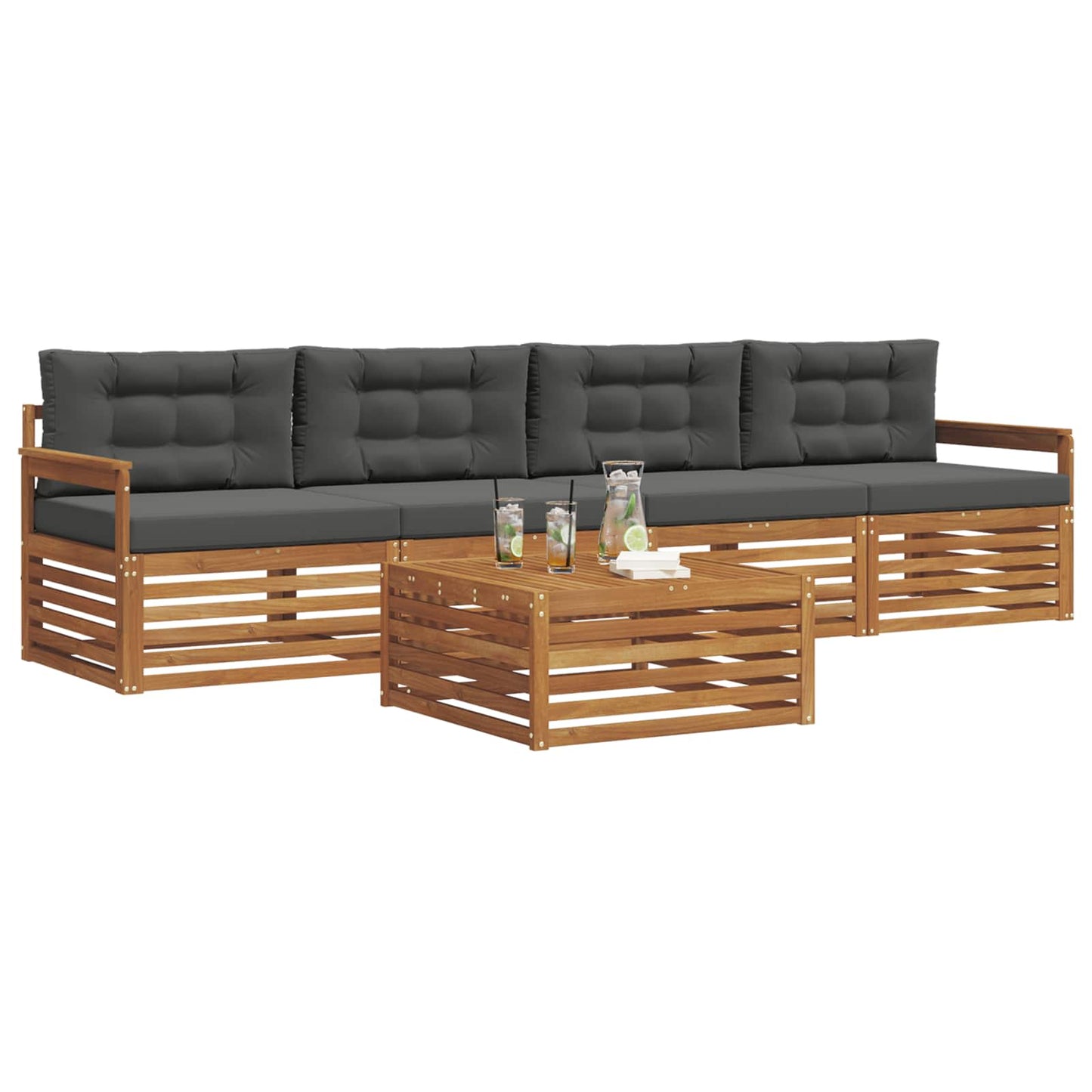 vidaXL Σειρά Καναπέ Εξωτερικού με μαξιλάρι 5 pcs Φυσικό και Ανθρακί