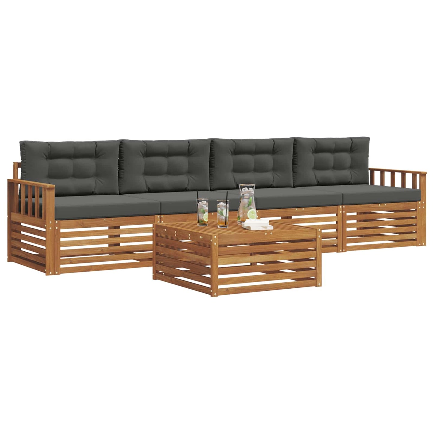 vidaXL Σειρά Καναπέ Εξωτερικού με μαξιλάρι 5 pcs Φυσικό και Ανθρακί