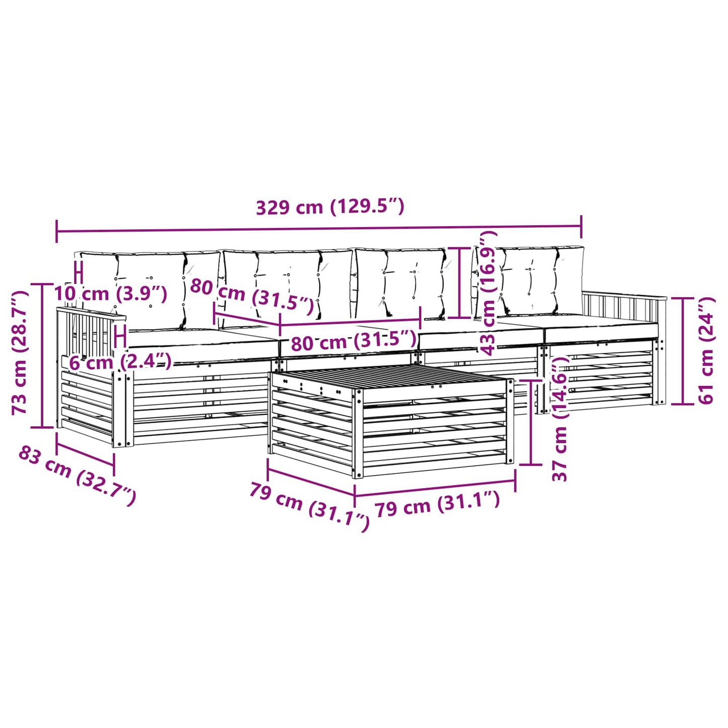 vidaXL Σειρά Καναπέ Εξωτερικού με μαξιλάρι 5 pcs Φυσικό και Ανθρακί