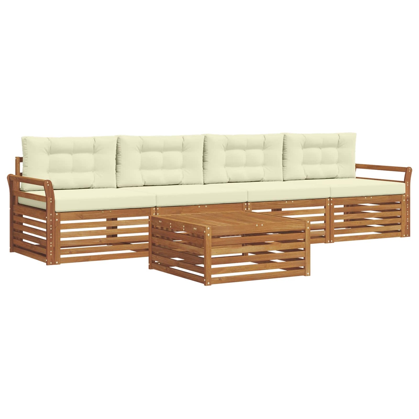 vidaXL Σειρά Καναπέ Εξωτερικού με μαξιλάρι 5 pcs Φυσικό και Κρέμα