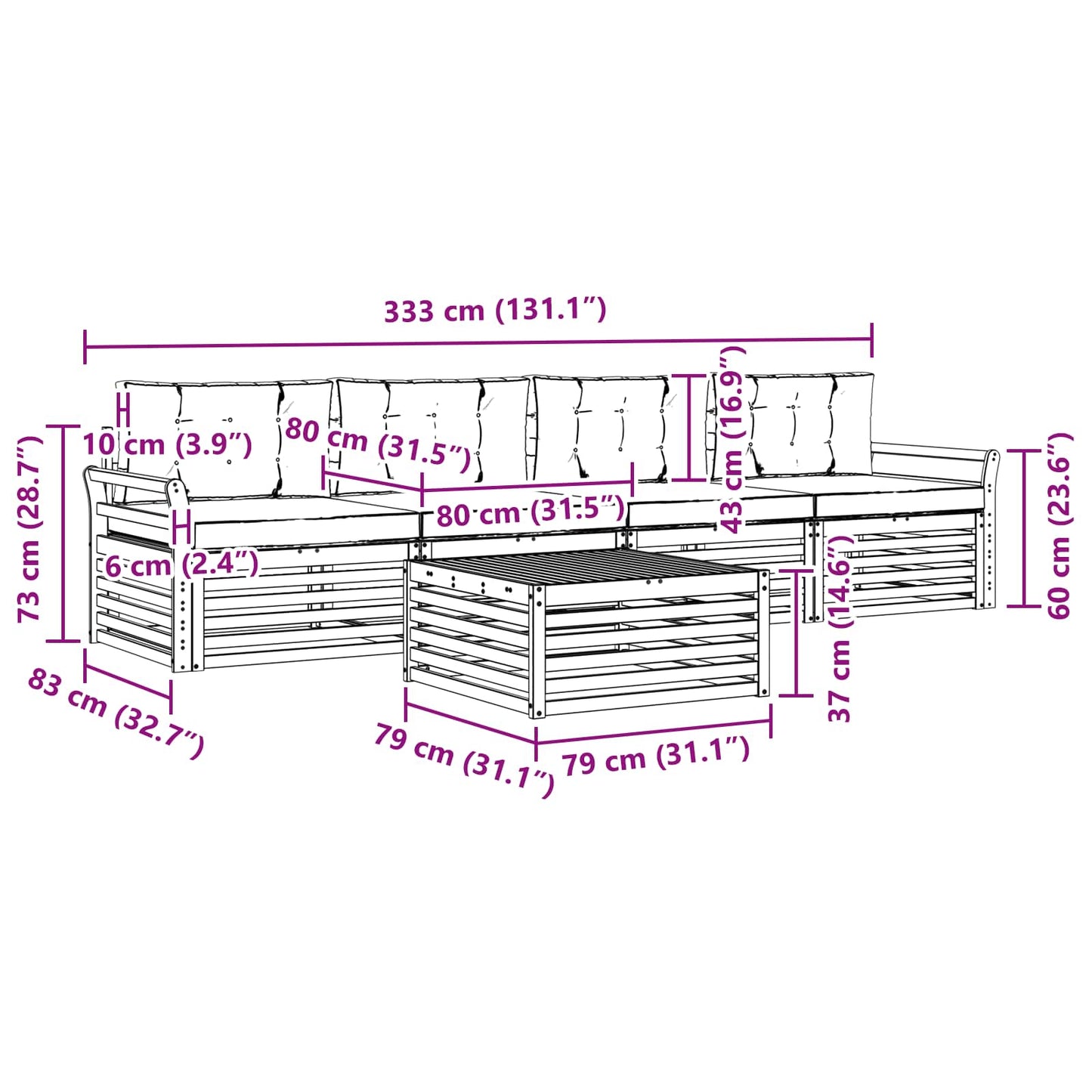 vidaXL Σειρά Καναπέ Εξωτερικού 5 pcs Φυσικό και Ανοιχτό Γκρι