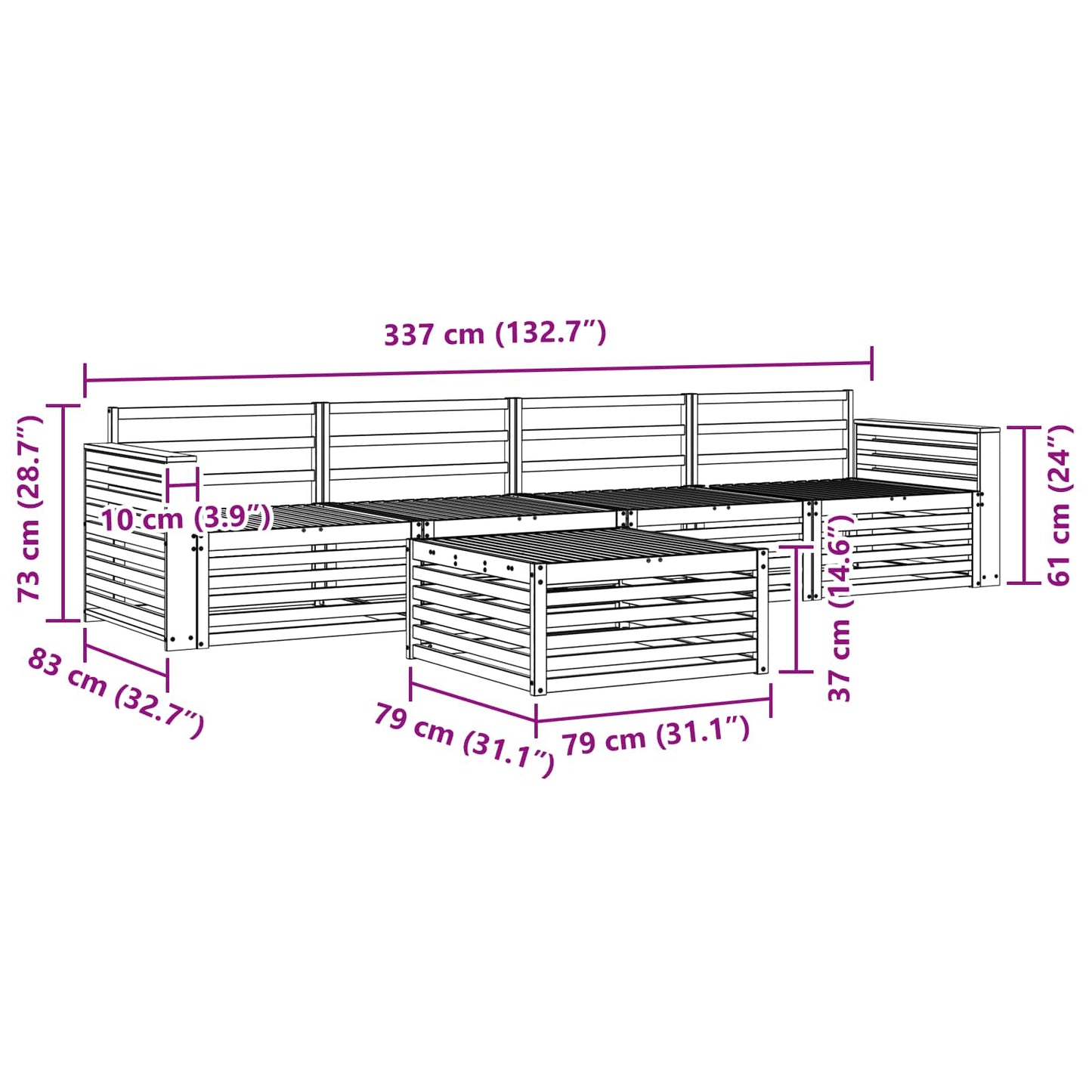 vidaXL Σειρά Καναπέ Εξωτερικού 5 pcs Φυσικό