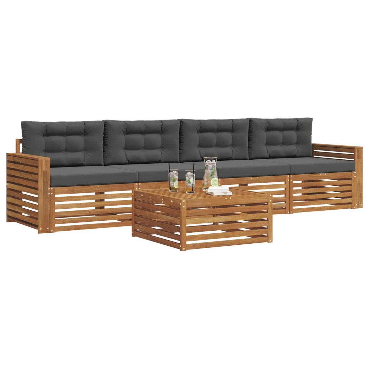 vidaXL Σειρά Καναπέ Εξωτερικού με μαξιλάρι 5 pcs Φυσικό και Ανθρακί