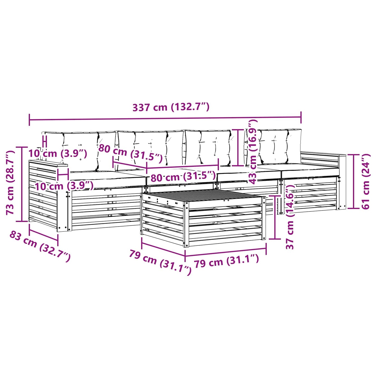 vidaXL Σειρά Καναπέ Εξωτερικού με μαξιλάρι 5 pcs Φυσικό και Ανθρακί