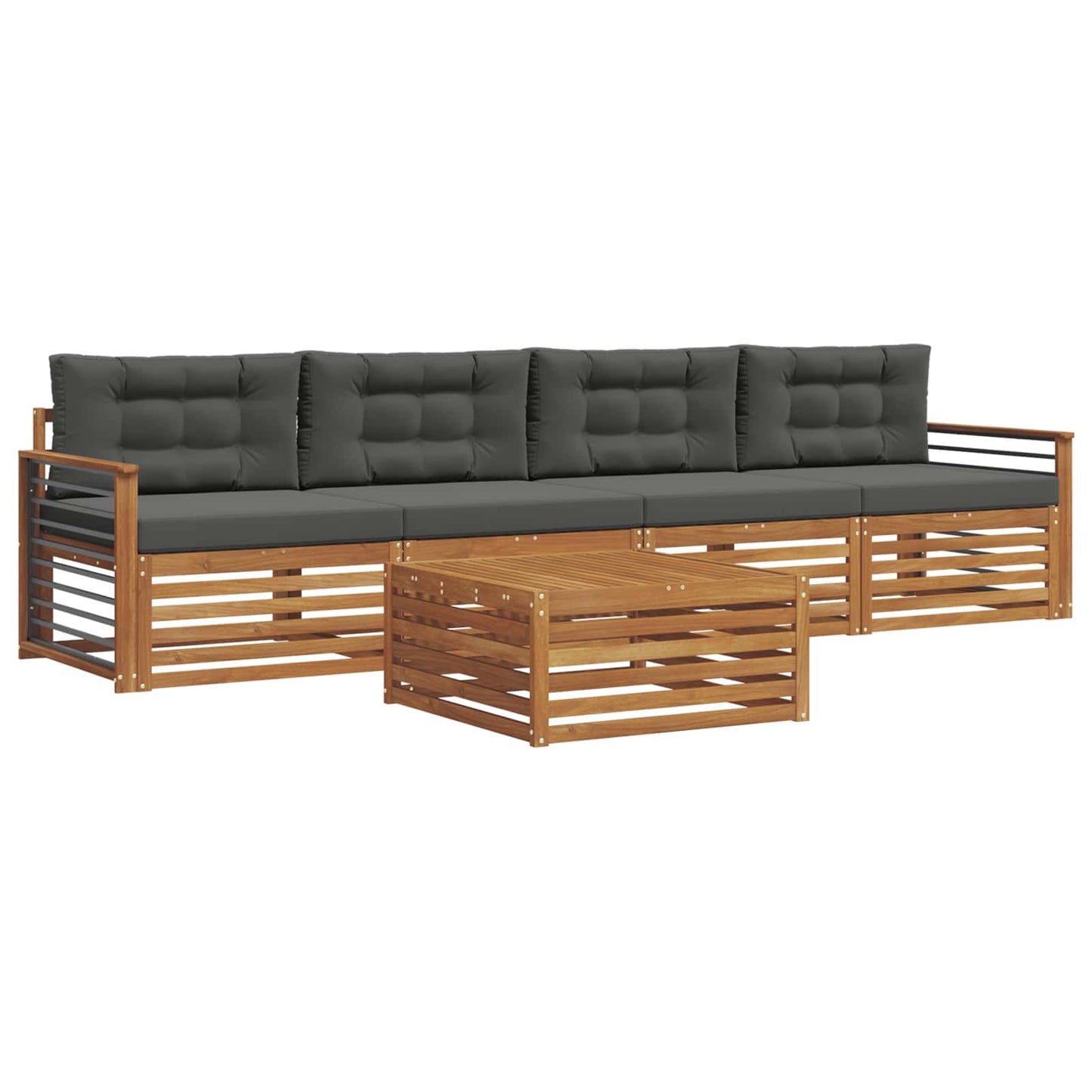 vidaXL Σειρά Καναπέ Εξωτερικού με μαξιλάρι 5 pcs Φυσικό και Ανθρακί