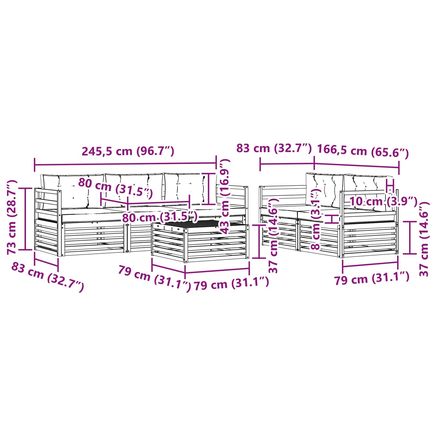 vidaXL Σειρά Καναπέ Εξωτερικού με μαξιλάρι 6 pcs Φυσικό και Ανθρακί