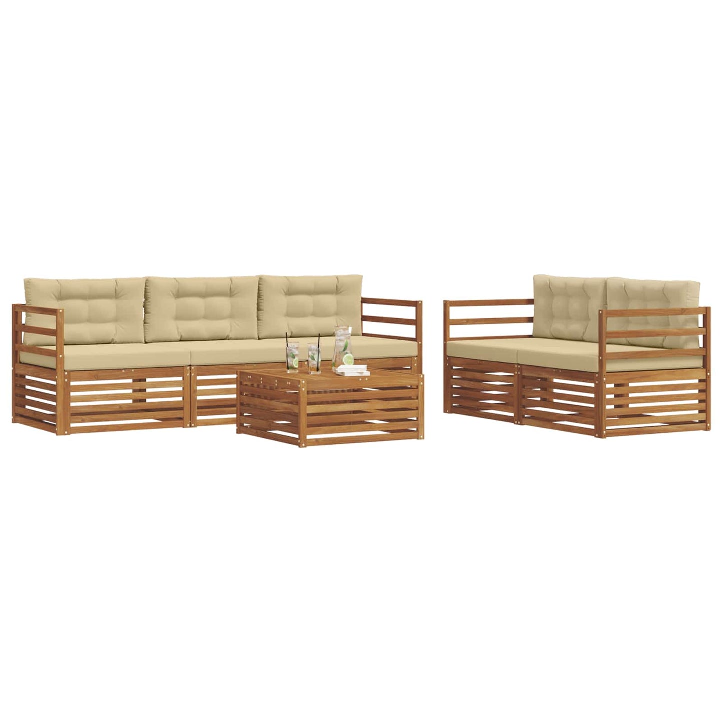 vidaXL Σειρά Καναπέ Εξωτερικού με μαξιλάρι 6 pcs Φυσικό και Μπεζ