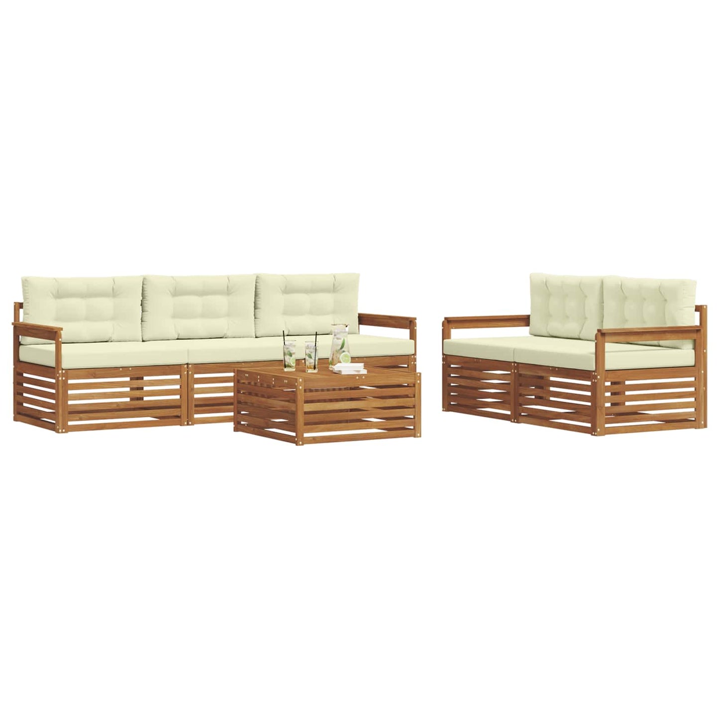 vidaXL Σειρά Καναπέ Εξωτερικού με μαξιλάρι 6 pcs Φυσικό και Κρέμα
