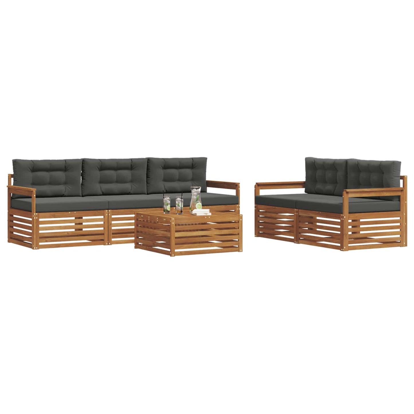 vidaXL Σειρά Καναπέ Εξωτερικού με μαξιλάρι 6 pcs Φυσικό και Ανθρακί
