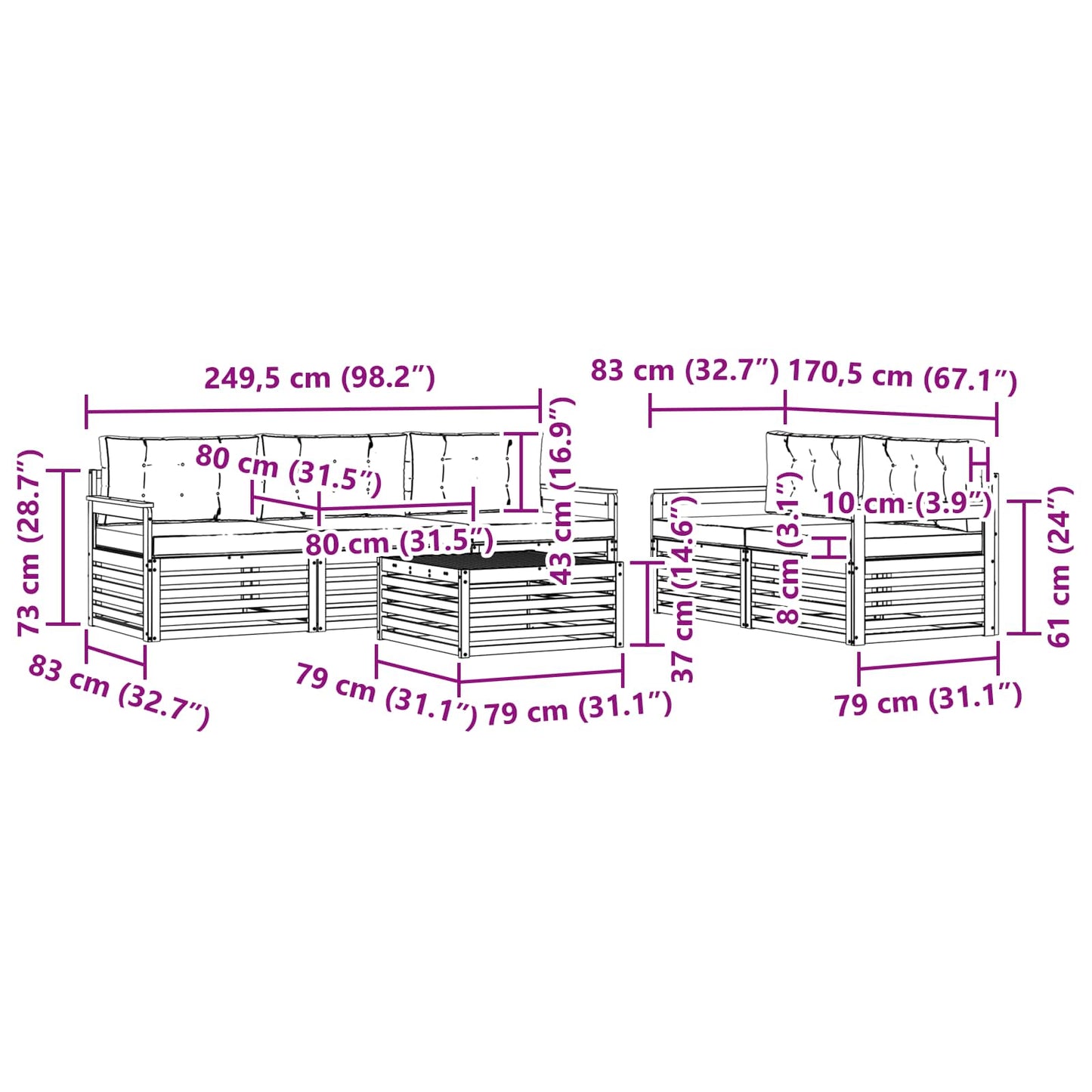 vidaXL Σειρά Καναπέ Εξωτερικού με μαξιλάρι 6 pcs Φυσικό και Ανθρακί