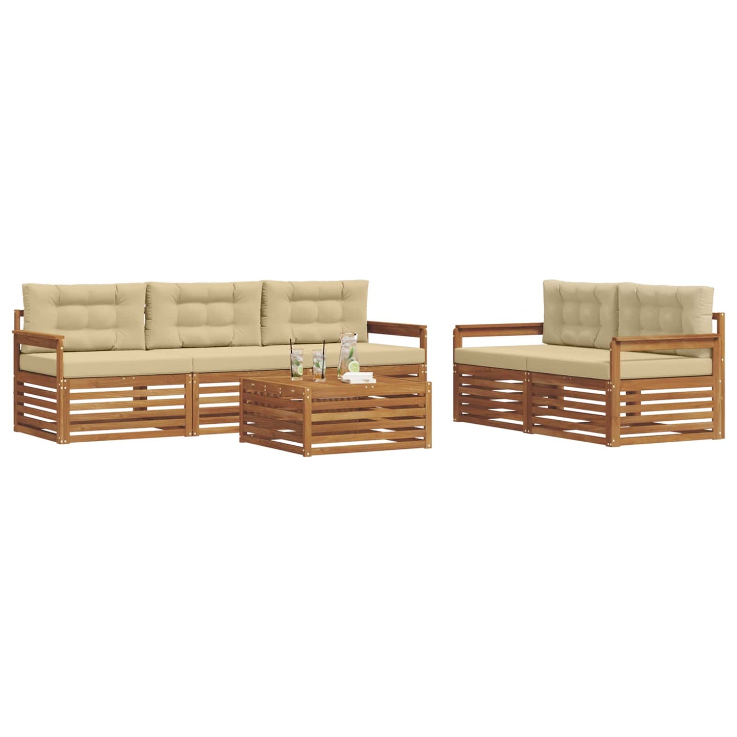 vidaXL Σειρά Καναπέ Εξωτερικού με μαξιλάρι 6 pcs Φυσικό και Μπεζ
