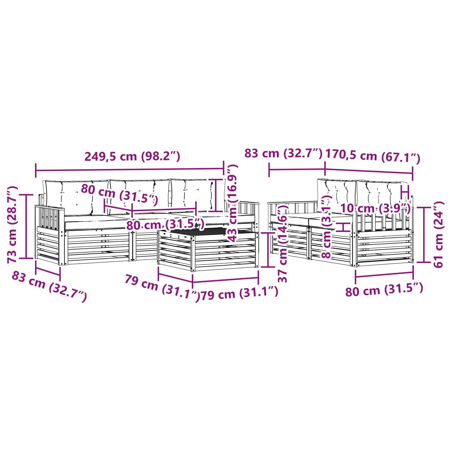 vidaXL Σειρά Καναπέ Εξωτερικού με μαξιλάρι 6 pcs Φυσικό και Ανθρακί