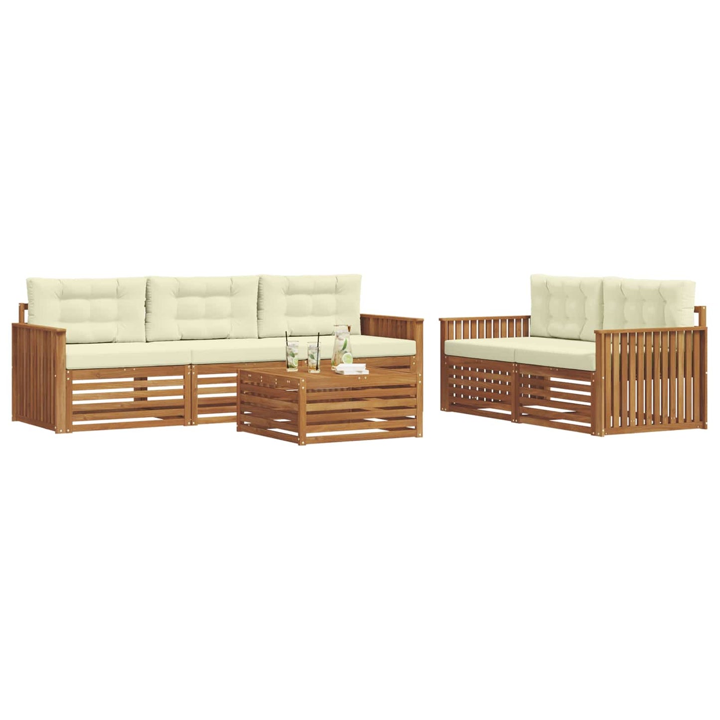 vidaXL Σειρά Καναπέ Εξωτερικού με μαξιλάρι 6 pcs Φυσικό και Κρέμα