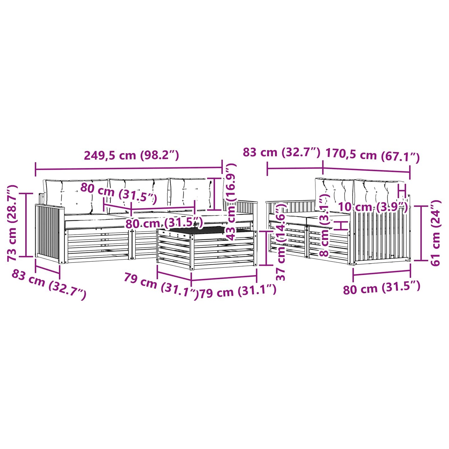 vidaXL Σειρά Καναπέ Εξωτερικού με μαξιλάρι 6 pcs Φυσικό και Ανθρακί